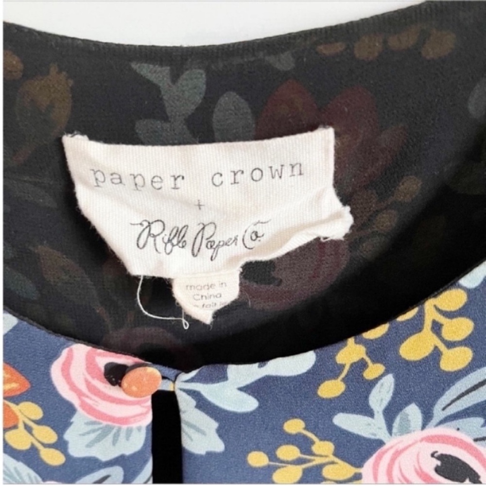 Anthro Paper Crown Rifle Paper Co Efflorescence swing dress floral blue pink - Picture 7 of 10